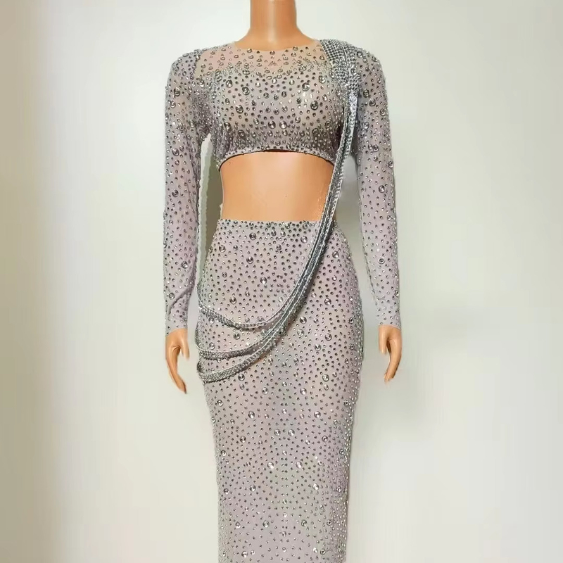 Summer Maxi Women's Party Suit for AD2523 Shiny Crystal Embellishments and Water Drill Craftsmanship