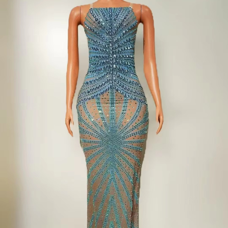 AD2524 Customizable Logo Crystal Mermaid Ball Gown for One-line Parties and Elegant Evening Events in Mesh Fabric