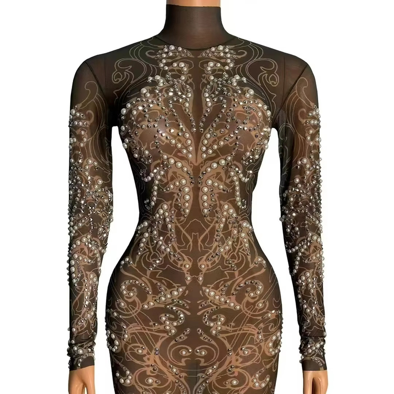 AD2533 Kimshein Mini Dress Long Sleeves and Beaded Embellishments Customizable Logo Position Dance Party Style