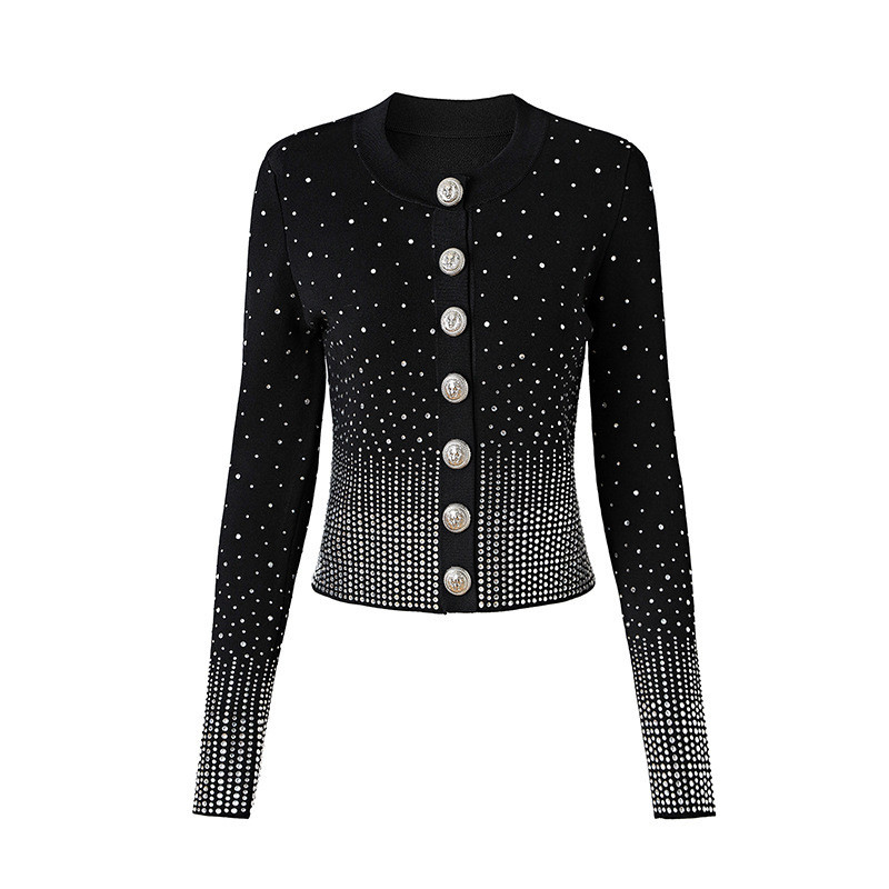 BA2237 Exquisite Crystal Beaded Fashion Jacket Women's Knitted Sweater for Luxury Evening Garments