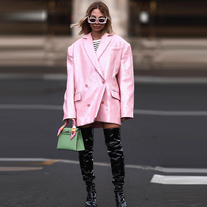 BA2229 Kimshein Standard Thickness Fashion Sequin Sports Jacket in Luxurious Pink for Women's Autumn Fashion