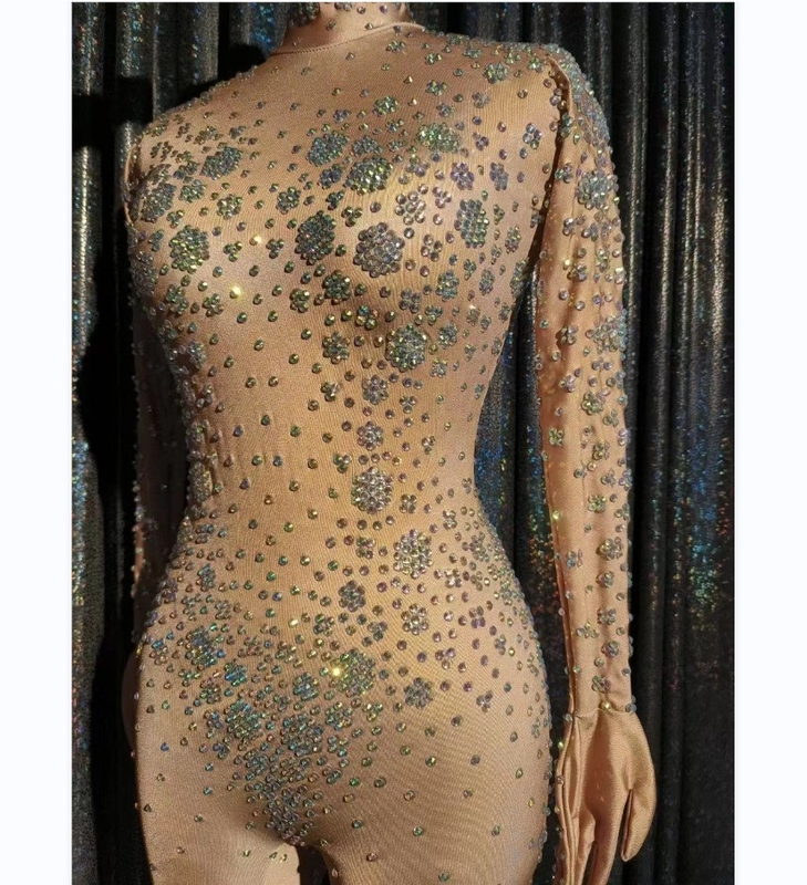 AD1739 Women's Tight Jumpsuit with Water Drill Embellishments The Ultimate Party and Nightclub Outfit