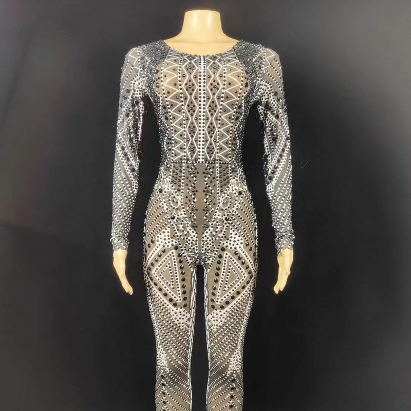 AD1677 Luxury Handmade Women's Fashion Clothing Trendy Lady Rhinestone Jumpsuit Perfect for Customer Requirements