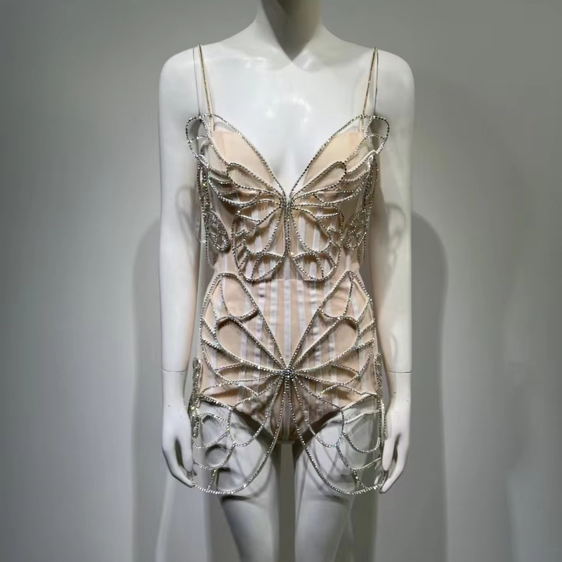 ED2609 Luxury Jumpsuit for Women's Sensual Performance Featuring Water Diamond Butterfly Game Set