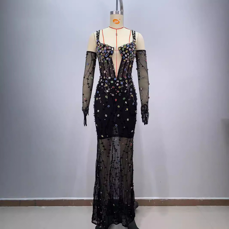 ED2716 Customizable Logo and Design Fashionable and Sophisticated Crystal Mesh Evening Dress for Birthdays and Parties
