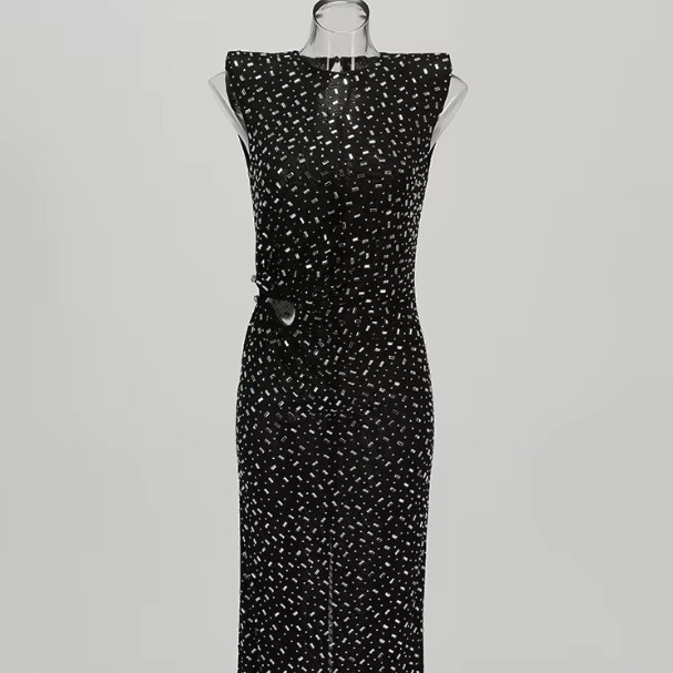 SB3372 Women's Summer Sleeveless Rhinestone Mesh Maxi Dress Perfect for Sexy Party in Plus Size