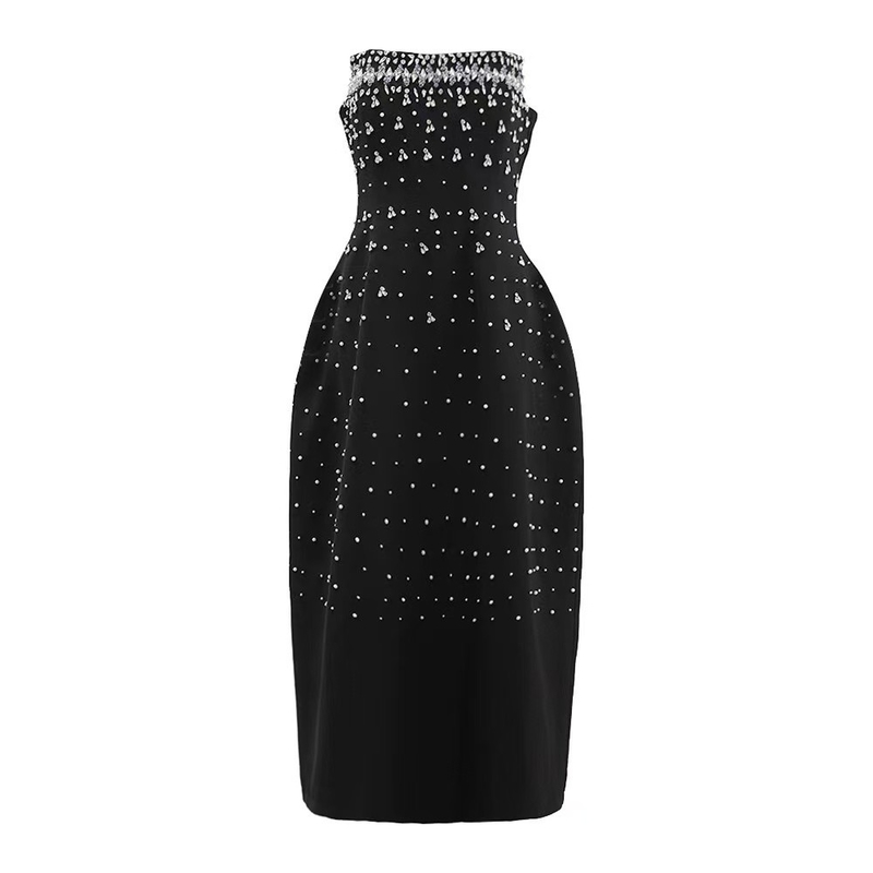 SB3360 Exquisite Strapless Evening Dress for Women Featuring Built-in Bra and Pearl Embellishments
