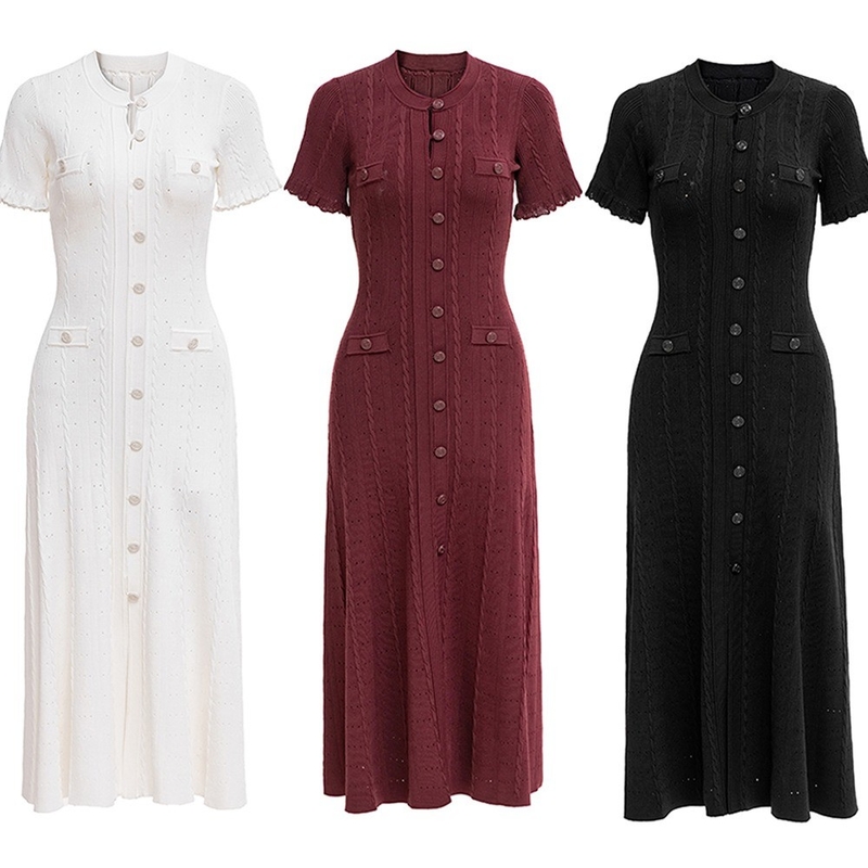 7 Days Fast Sampling Intelligent Tracking Supported KD2354 Kimshein Summer O-neck Women's Knitted Short Sleeve Long Dress