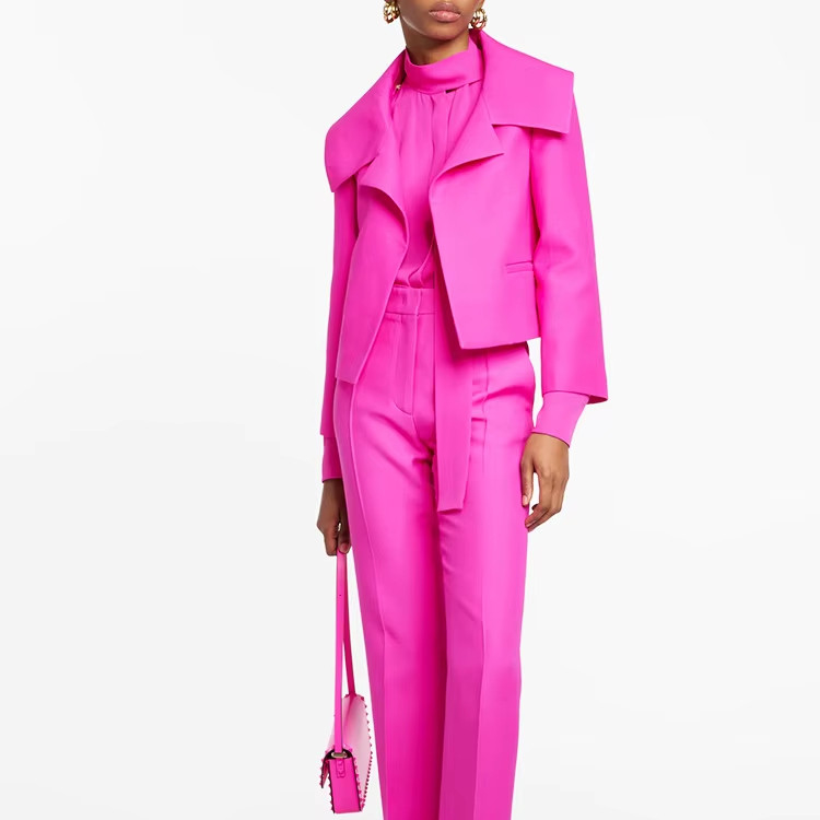 SR2344 Pink Spring Suit Women's Long Sleeve High Waist Solid Suit Jacket and Pants Suit Lapel Suit for Combination Suit