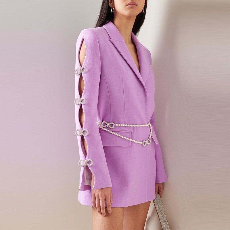 BA2227 Women's Winter Office Jacket Pink Sequin Blazer with Water Drill and Rhinestone No Hood Payment Trade Assurance