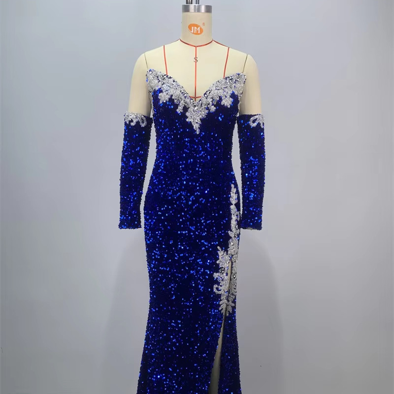 ED2683 High Slit Sequin Evening Dress Add a Touch of Glamour to Your Look at Exclusive Events