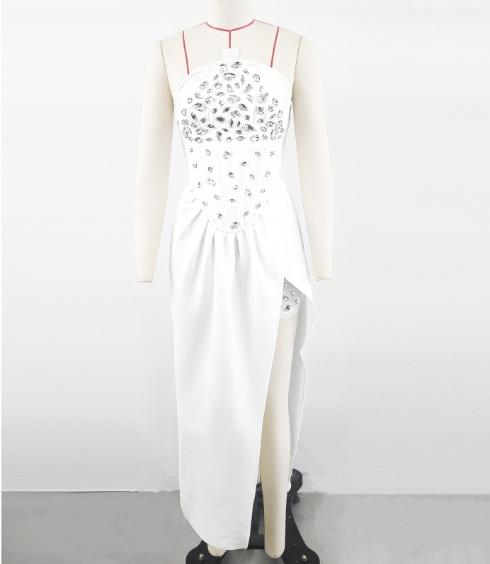 Customizable Logo Women's Fashionable Birthday Dress with Water Crystal Decoration SB3358 and Elegant Bandage Design