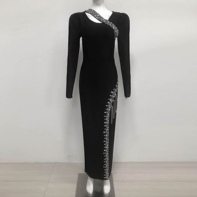 LS2621 Kimshein Long Sleeve Maxi Crystal Ball Gown Bandage Dress for Women Elegant and Stylish 600 Pieces