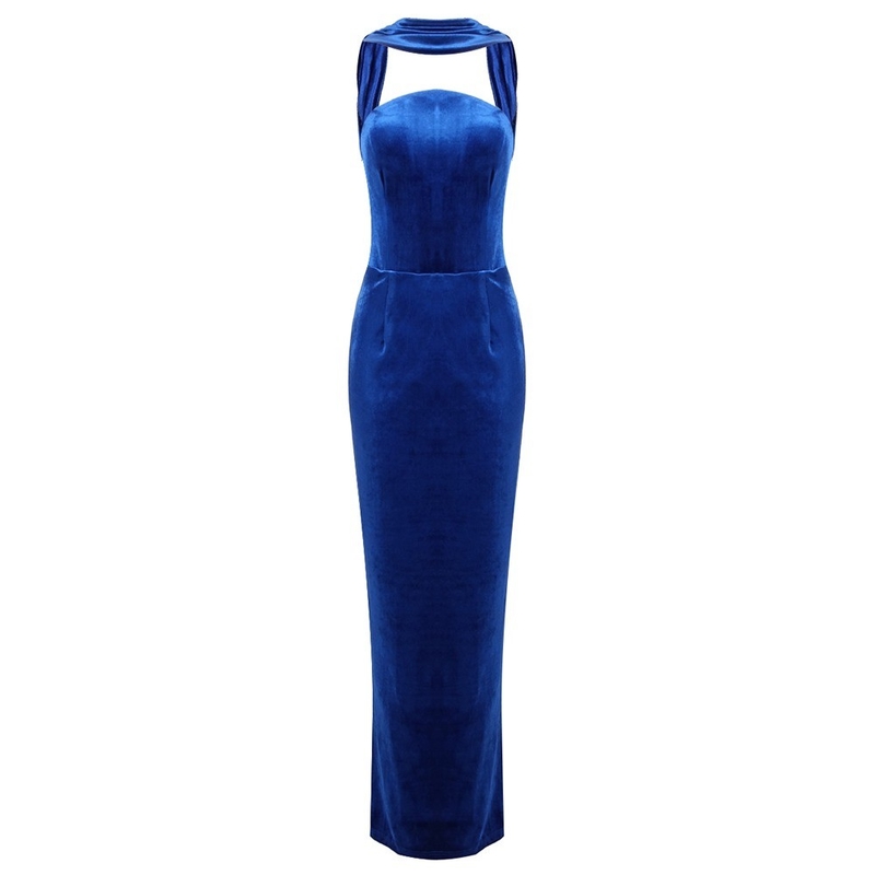 SB3349 Blue Summer Fashion Women's Velvet Backless Sleeveless Party Dress for Adult Female's Evening