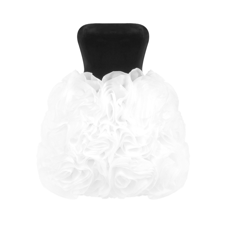 Guangdong SB3350 Fashionable Velvet 3D Mesh Pleated Floral Strapless Black Evening Dress for Party Elegant Slim Fit Dress