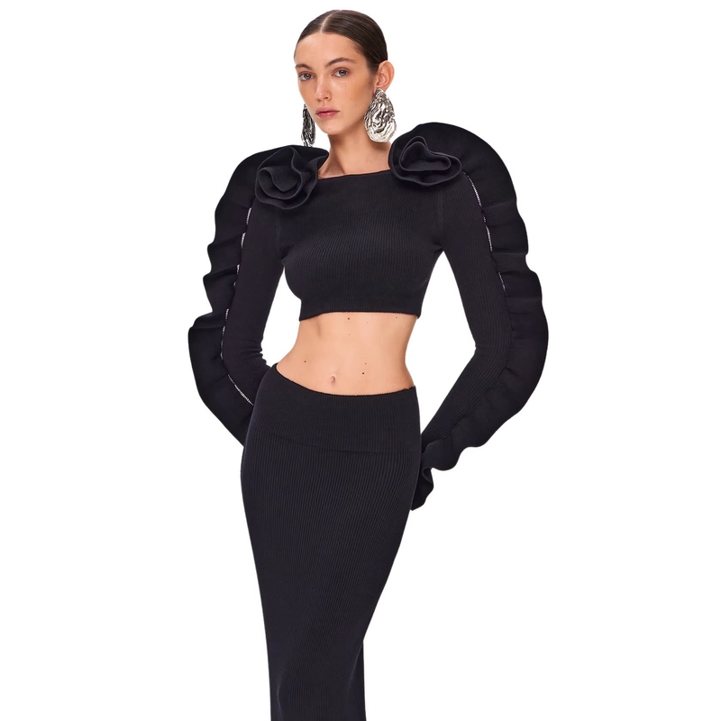 1 Piece/Bag Long Bandage Dress Set Fashionable Women's Pleated Skirt and Tight-Fitting Two-Piece Length Long Pants