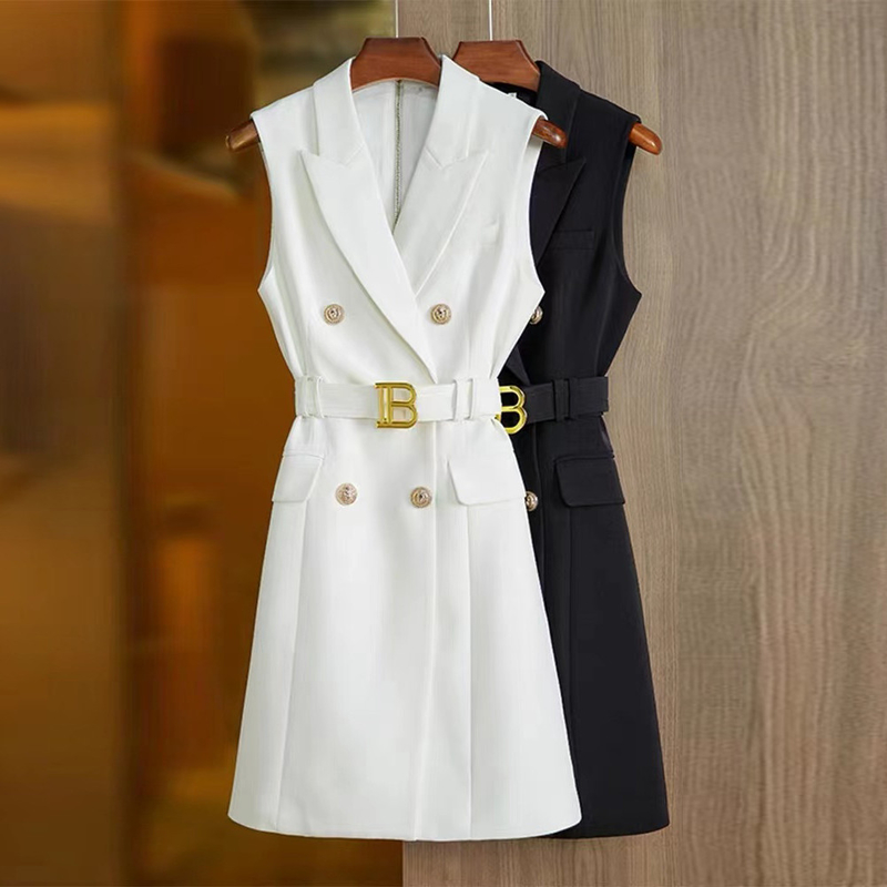 Kimshein Women's Tight-Fit Jacket and Off-Shoulder Dress Gold Belt Accent A-Line Mini Dress for a Fashionable Office Look