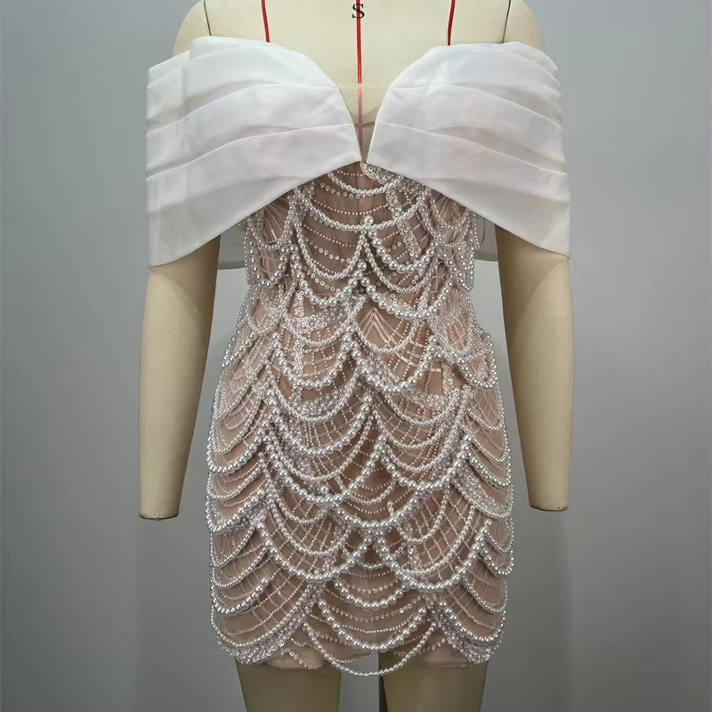 7-Day Fast Sampling Elegant Mini Pearl Dress for Women's Summer Party Evening Dress Sexy Women's Dress ED2703