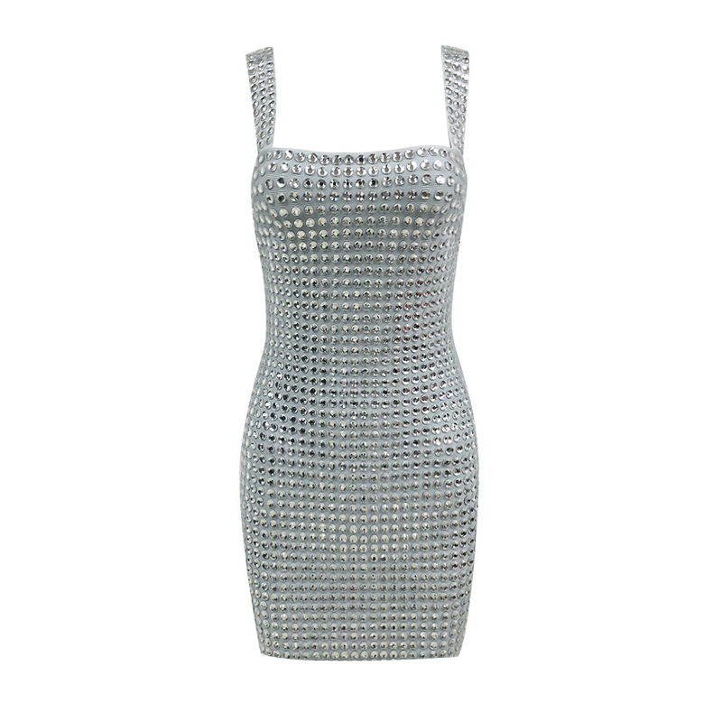 White Crystal Bandage Spaghetti Strap Sleeveless Evening Gown SB2933 Mini Vestibule Dress for Women Fashion Club Party Dress