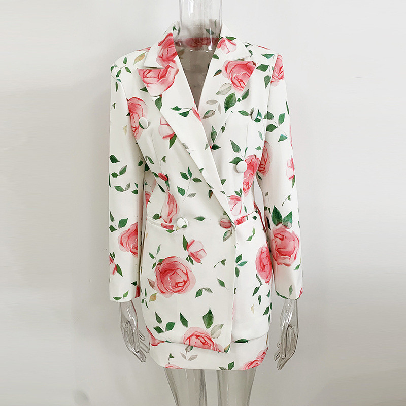 SR2333 Plus Size Women's Double-breasted Suit Jacket Floral Two-piece Set for Women 7 Day Fast Sampling Mid-length Pants
