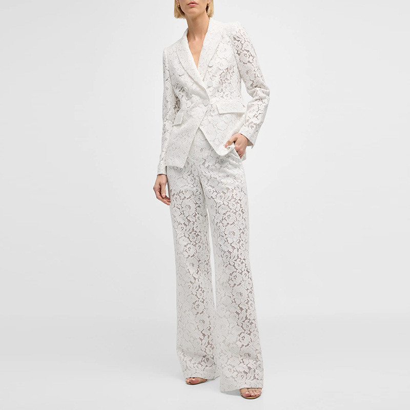 SR2337 Kimshein Fashion Women's Suit Jacket Plus Size V-neck Lace Fashion Two-piece Set in Cotton and Polyester Material