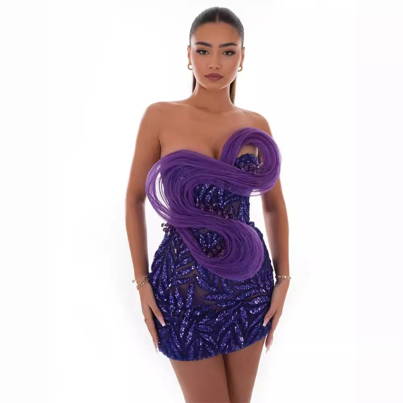 7-Day Fast Sampling ED2691 Kimshein Fashionable Sequin Strapless Mini Evening Dress for Upscale Occasions and Celebrations