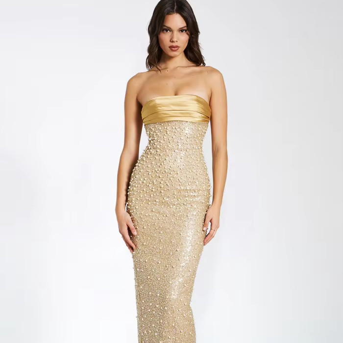 Fashionable SB3449 Kimshein Women's Party Dress Cocktail Dress Evening Dress with Strapless Neckline and Dyeing Technique