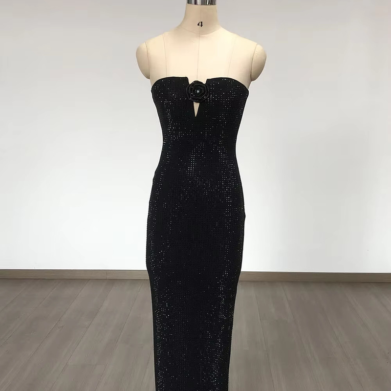 Adult Women's Choice SB3260 Kimshein Pearl Embellished Long Sexy Evening Dress without Shoulder Straps 220g Fabric Weight