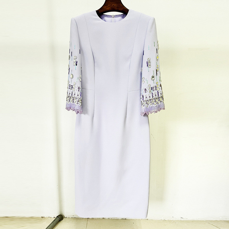 LS2610 Women's Fashion Long Sleeve Luxurious Beaded Crystal Sequin Dress for Party Straight Knife Silhouette and Washable