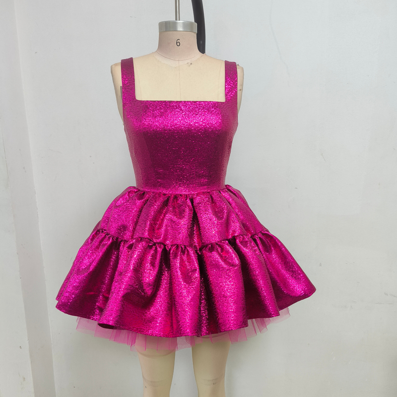 SB3329 Summer Fashion Pink Elegant Slim Fit Mini Cocktail Dress with Foam Lining and Mesh Neckline