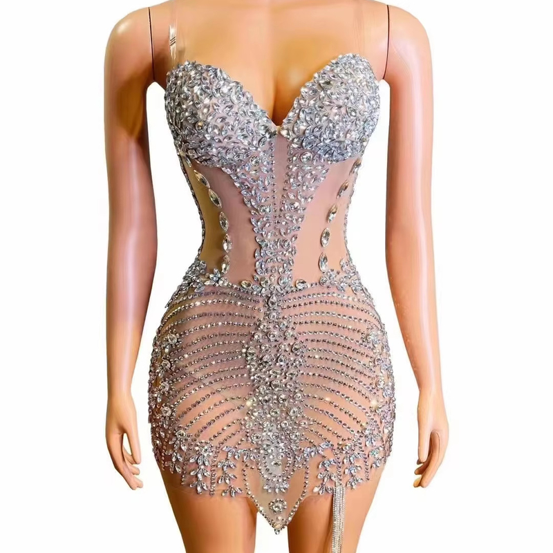 AD2140 end Luxury Women's Dress with Water Diamond and Mesh Sexy Nightclub Outfit Other Printing Methods from Guangdong