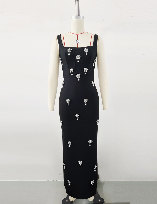Customizable Women's Rhinestone Bandage Dress 220g Fabric Weight No Built-in Bra Sleeveless Tight Summer Crystal Dress