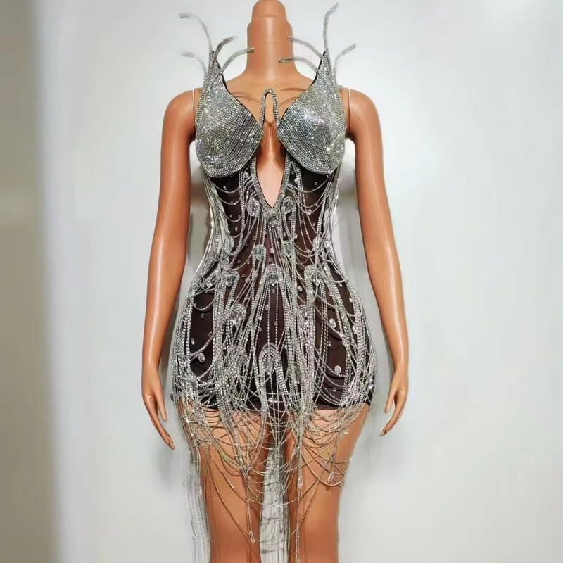 AD2483 Kimshein Fashion Handmade Women's Fringed Crystal Dress with Water Drill Eco-Friendly and Made in Guangdong
