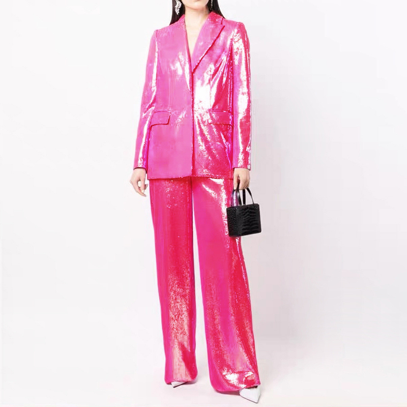 Formal V-Neck Style SR2324 Women's Luxury Sequin Pantsuit Long Sleeve Suit for Nightclub Sexy Party Outfit
