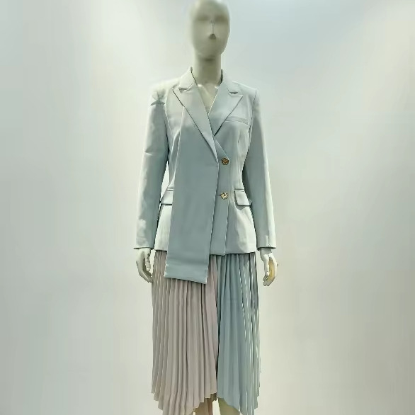 SR2302 Kimshein Fashion Spring/Summer Two-Piece Set Long-Sleeved Blouse and Pleated Skirt with Intelligent Tracking Support