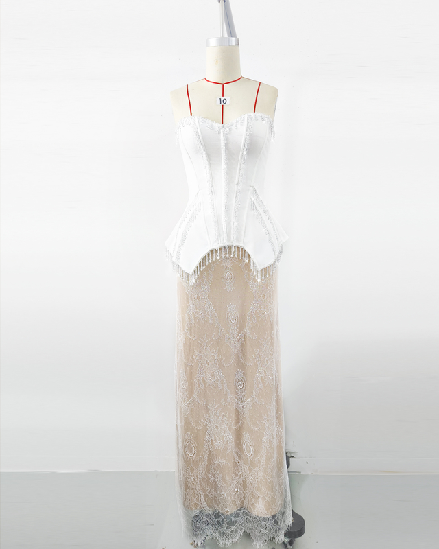Straight Hem Lace Maxi Dress Strapless Party Dress for Women Sexy and Elegant White Bodycon Dress without Pockets