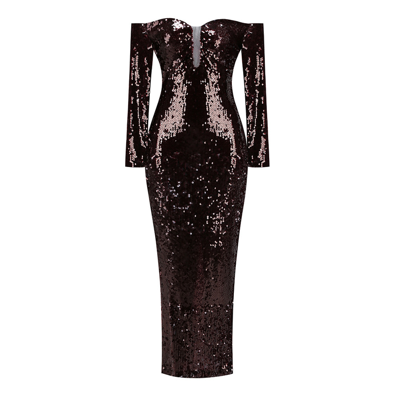 LS2595 Women's Off-Shoulder Sequin Dress Latest Release for Elegant and Casual Get-Togethers