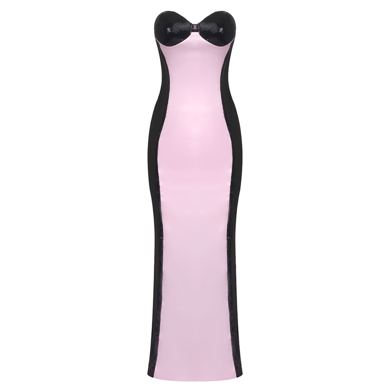 Crown-Shaped Waistline and Shimmering Sequins Make this Strapless Maxi Evening Dress a Showstopper Polyester Fabric
