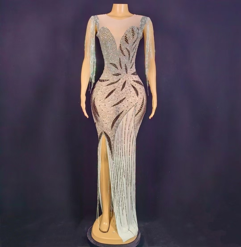 AD2355 Luxurious Crystal Tassel Evening Dress for Women Handcrafted and Sexy Made in Guangdong Supports Needlework Craft