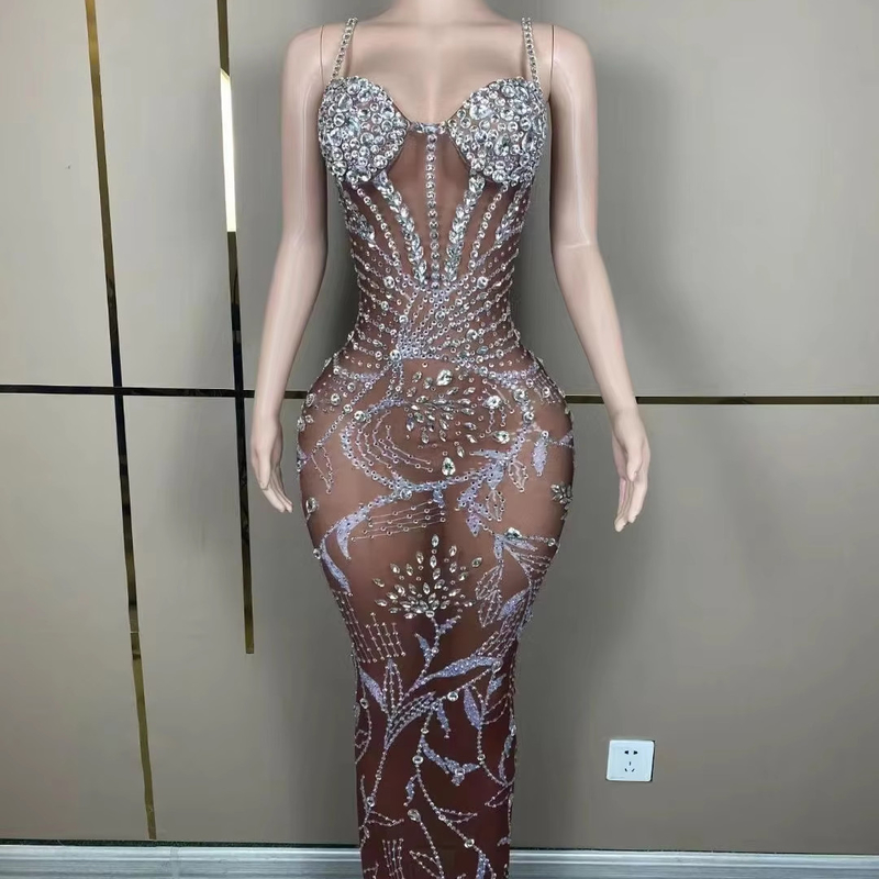 AD1839 Model Water Diamond Luxurious Long Evening Gown for Women's Party and Sexy Look Chiffon Dress Needlework Support