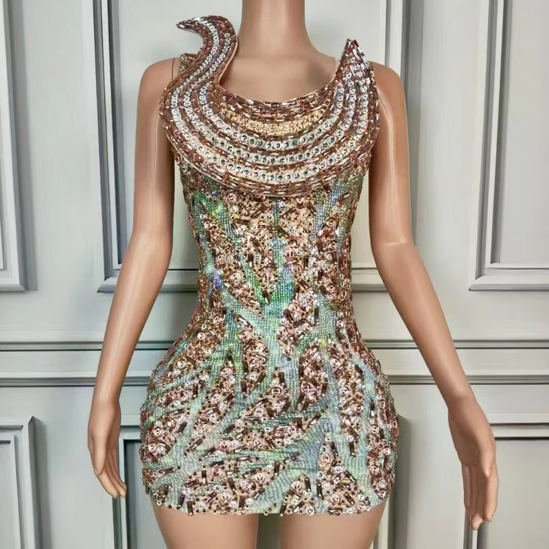 Customizable Logo Luxury Mini Rhinestone Party Club Tight Dress for Women Elegant AD2402 Dress