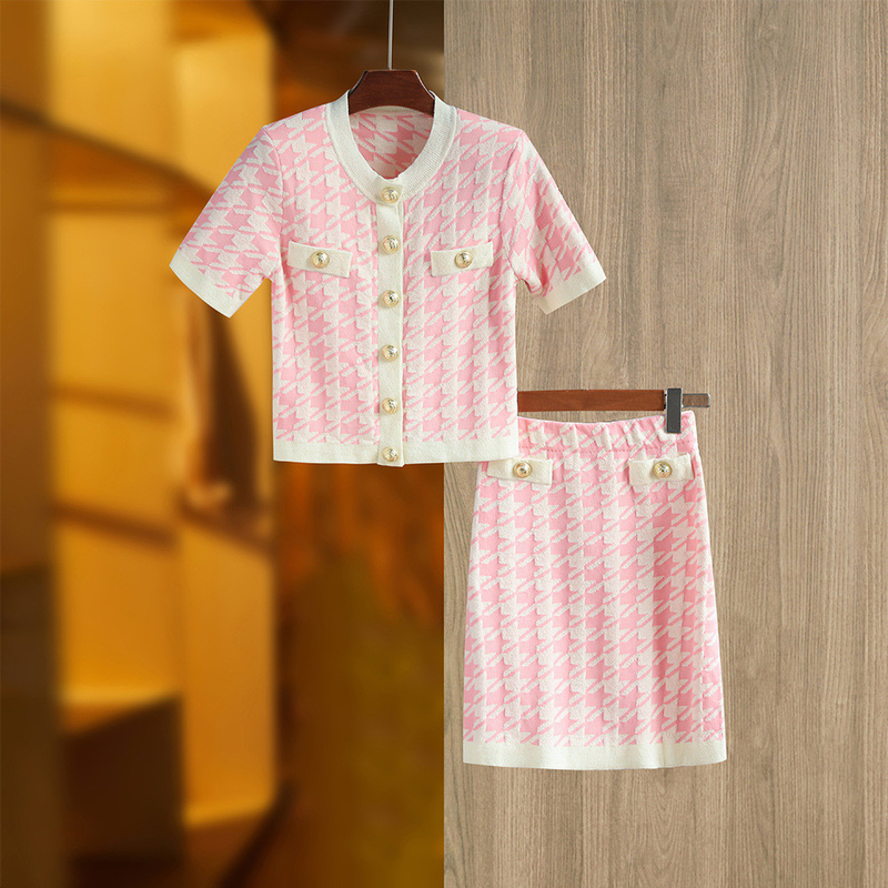 Summer Autumn Spring Winter SS2234 Women's Buttoned Dress and Short Sleeve Top Set with Multiple Payment Options