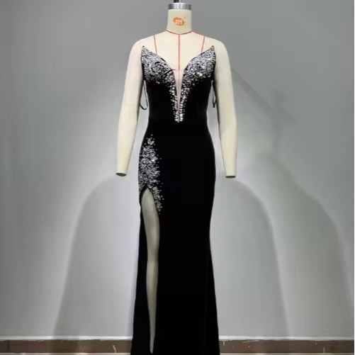 ED2667 Ladies' Elegant Sleeveless Maxi Split Formal Dress Made of Polyester/Cotton Knitted Fabric Perfect for Black Tie Events and Galas