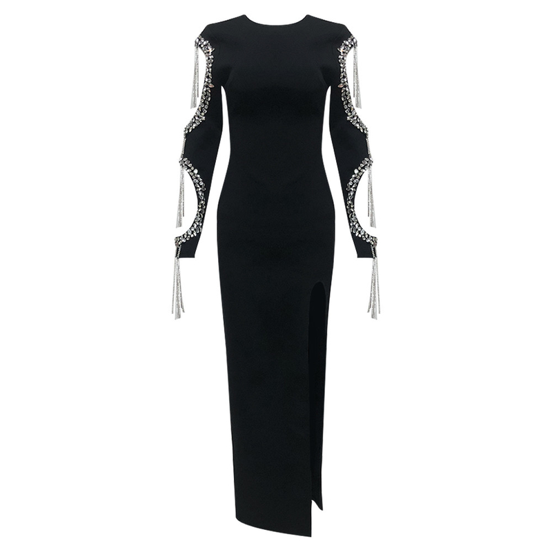 Luxurious Water Diamond Embellished Spring Party Perfection LS2591 Long Sleeve Bandage Dress for a Sophisticated Look