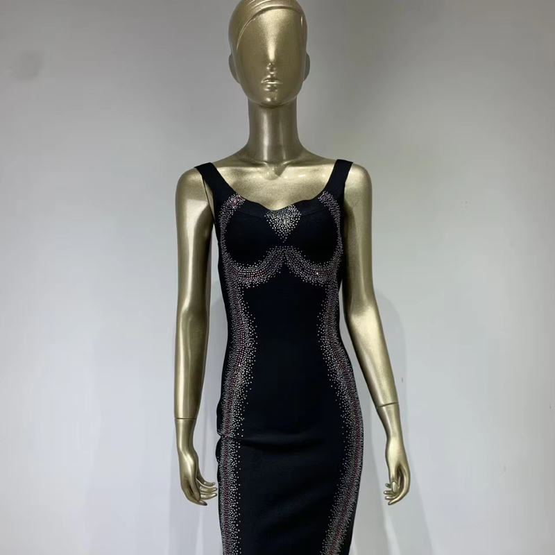 Single Shoulder Strap Bandage Dress Elegant and Sexy SB3275 Street Lady Water Diamond Dress with Gloves