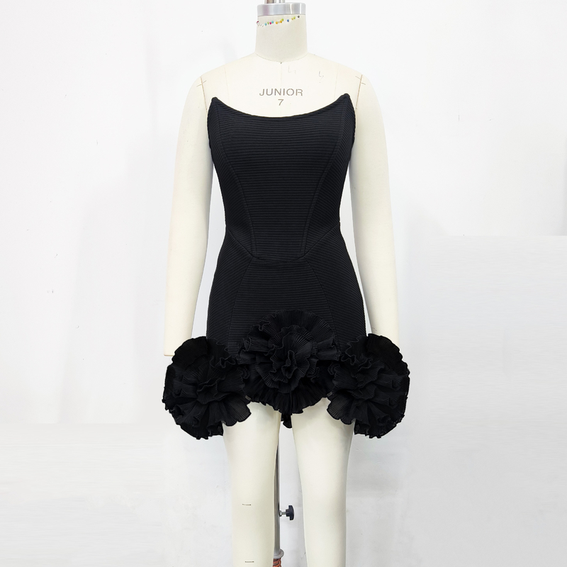 Off-Shoulder Tight Handmade Floral Dress Basic and Simple Style Mini Cocktail Dress for Women at Business Functions