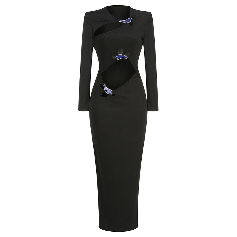 Kimshein LS2482 Women's Sexy Party Dress Long-Sleeved Evening Dress Light Hollow Fashion Dress for Customer Requirements