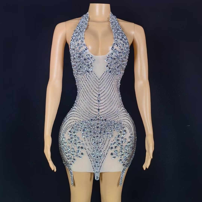 Kimsheinfashion AD1824 Short Skirt Spaghetti Strap Dress with Backless Design and Beautiful Rhinestone Embellishments