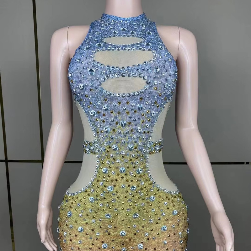 AD1819 Luxurious Diamond Dress Short and Tight Club Dress 7-Day Fast Sampling with Modern Dance Costume Luxurious Design