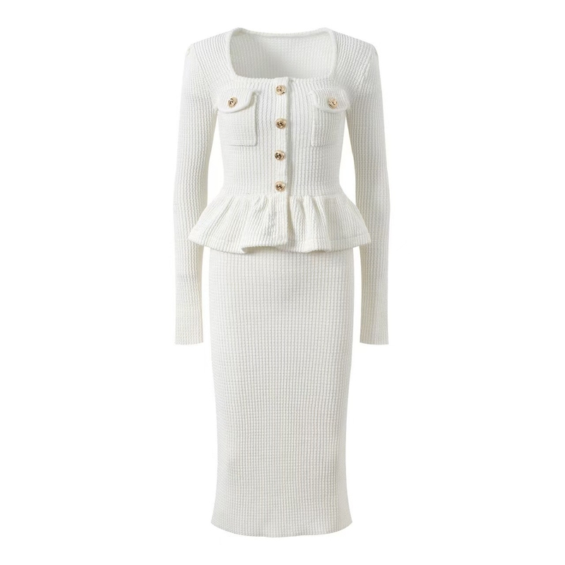 KD2335 Elegant Knitted Dress Spring Mermaid Dress for Office Lady Long Sleeve Party Dress in Stock